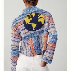 Pilcro Embroidered Earth Cardigan Sweater in XS Bohemian eco funky